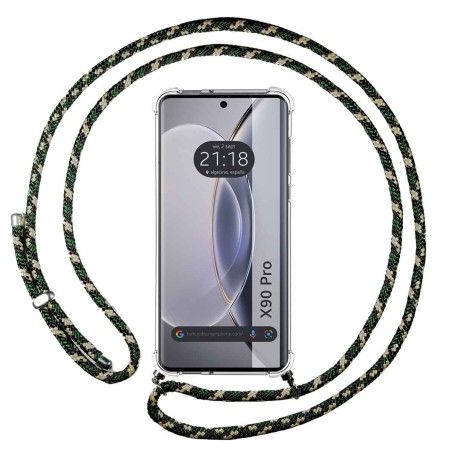 Funda Colgante Transparente para Vivo X90 Pro 5G con Cordon Verde / Dorado