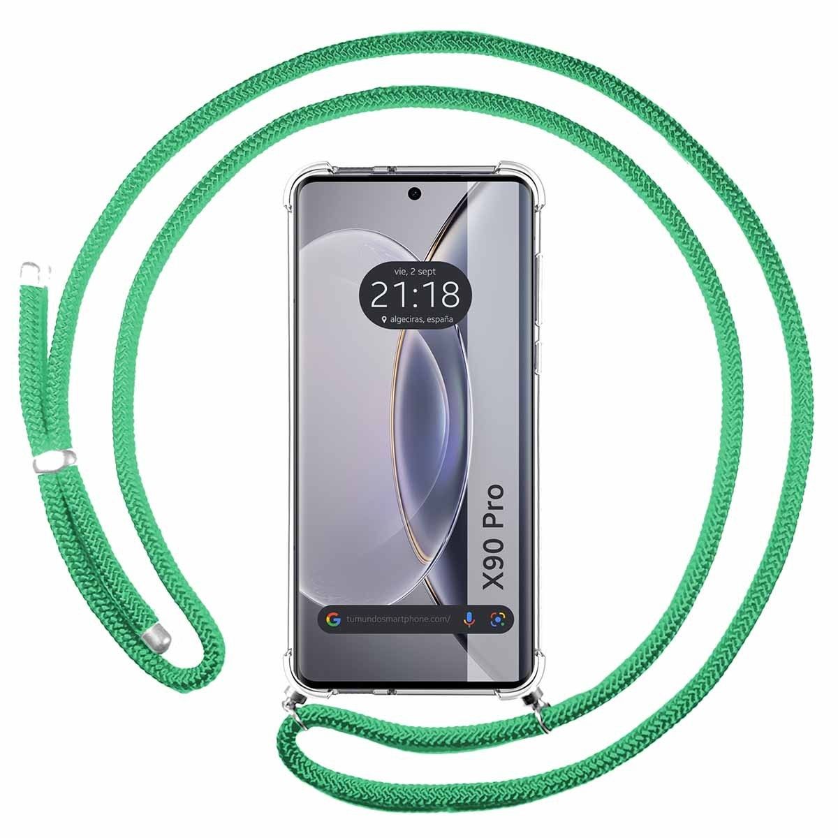Funda Colgante Transparente para Vivo X90 Pro 5G con Cordon Verde Agua