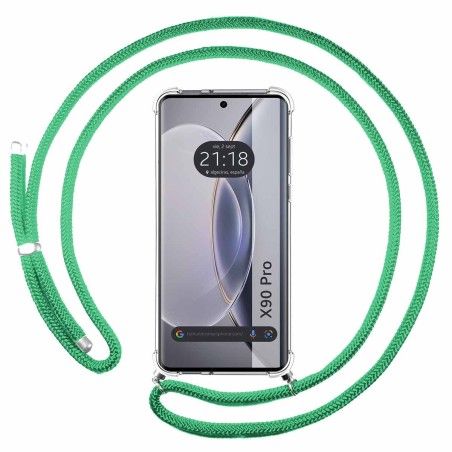 Funda Colgante Transparente para Vivo X90 Pro 5G con Cordon Verde Agua