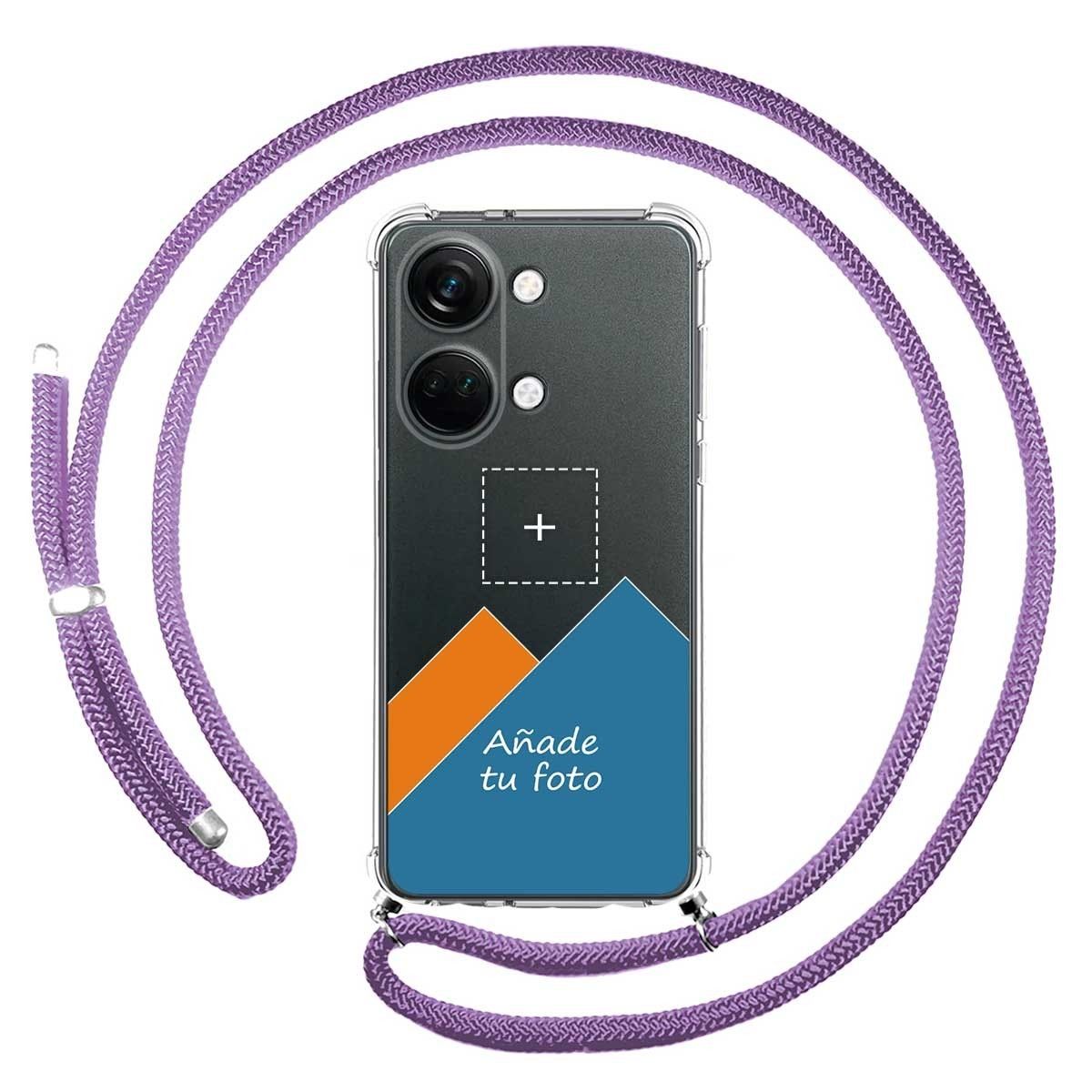 Personaliza tu Funda Colgante Transparente para OnePlus Nord 3 5G con Cordon Morado Dibujo Personalizada