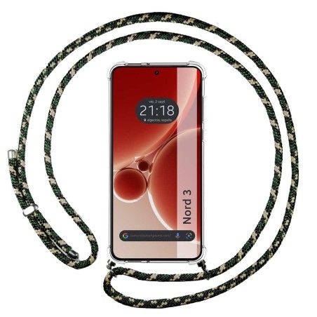 Funda Colgante Transparente para OnePlus Nord 3 5G con Cordon Verde / Dorado
