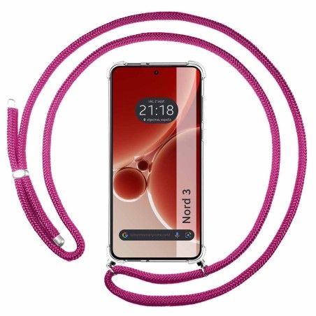 Funda Colgante Transparente para OnePlus Nord 3 5G con Cordon Rosa Fucsia
