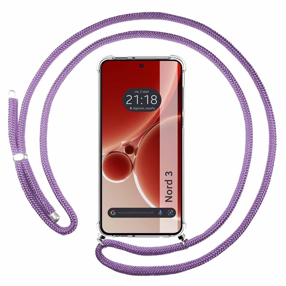 Funda Colgante Transparente para OnePlus Nord 3 5G con Cordon Morado