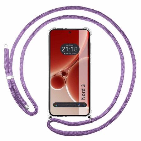 Funda Colgante Transparente para OnePlus Nord 3 5G con Cordon Morado