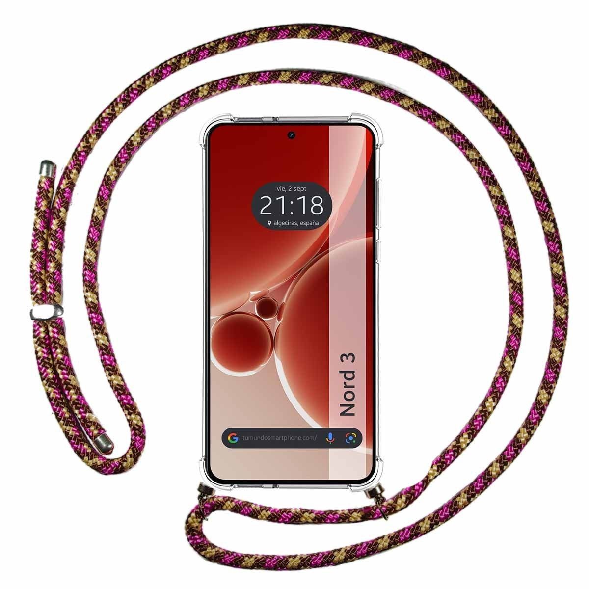 Funda Colgante Transparente para OnePlus Nord 3 5G con Cordon Rosa / Dorado