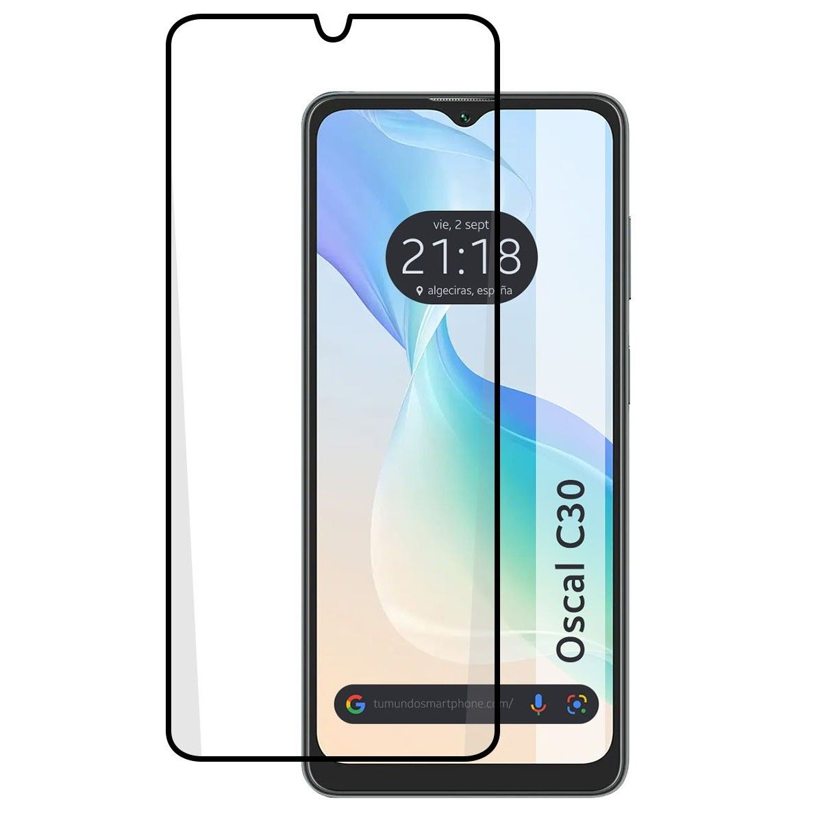 Protector Cristal Templado Completo 5D Full Glue Negro para Blackview Oscal C30 / C30 Pro Vidrio