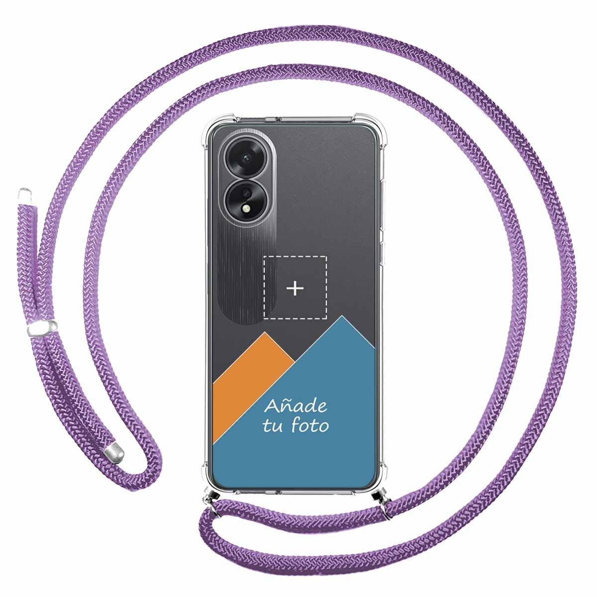 Personaliza tu Funda Colgante Transparente para Oppo A38 4G con Cordon Morado Dibujo Personalizada