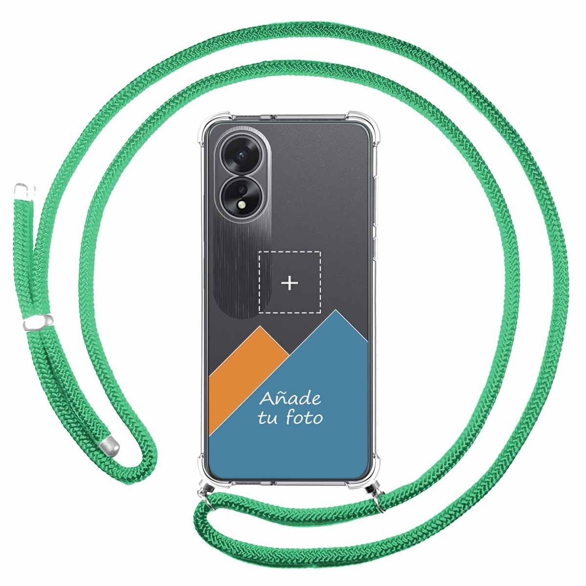 Personaliza tu Funda Colgante Transparente para Oppo A38 4G con Cordon Verde Agua Dibujo Personalizada