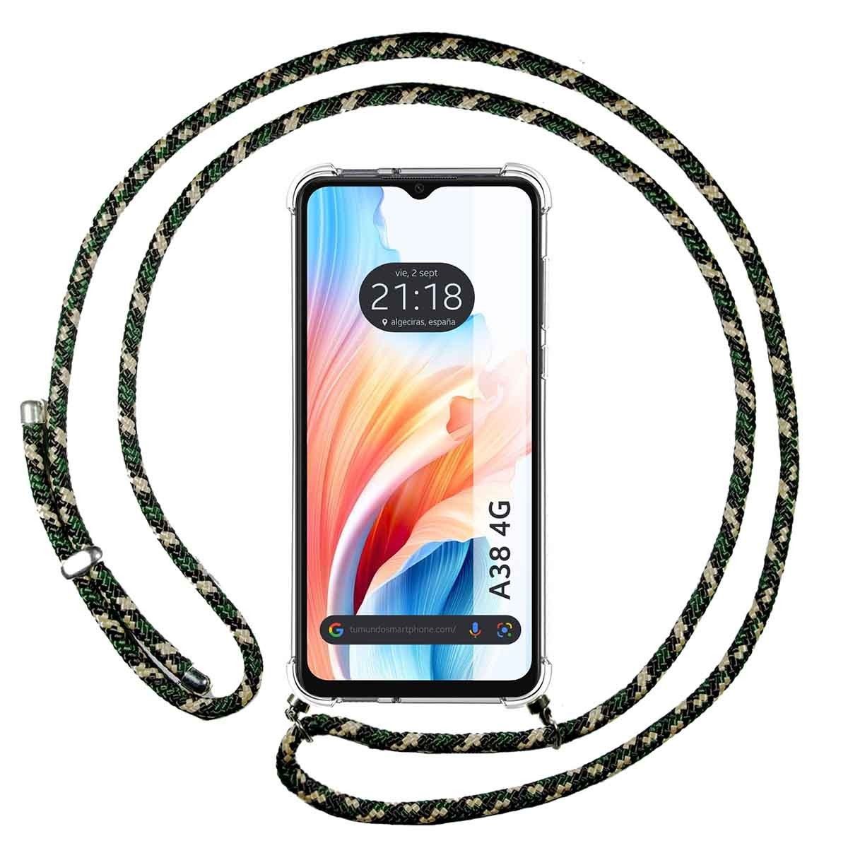 Funda Colgante Transparente para Oppo A38 4G con Cordon Verde / Dorado