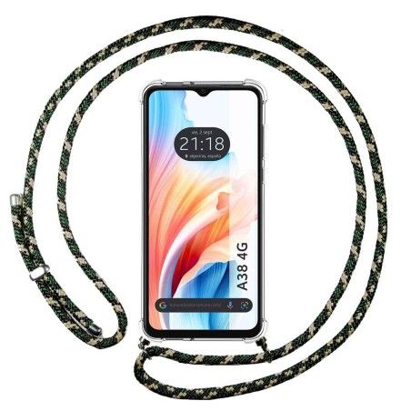 Funda Colgante Transparente para Oppo A38 4G con Cordon Verde / Dorado