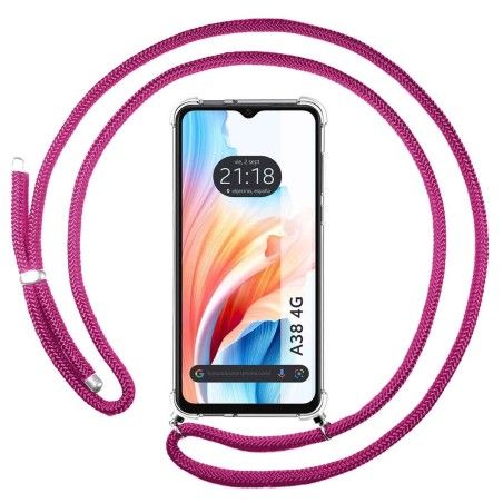 Funda Colgante Transparente para Oppo A38 4G con Cordon Rosa Fucsia