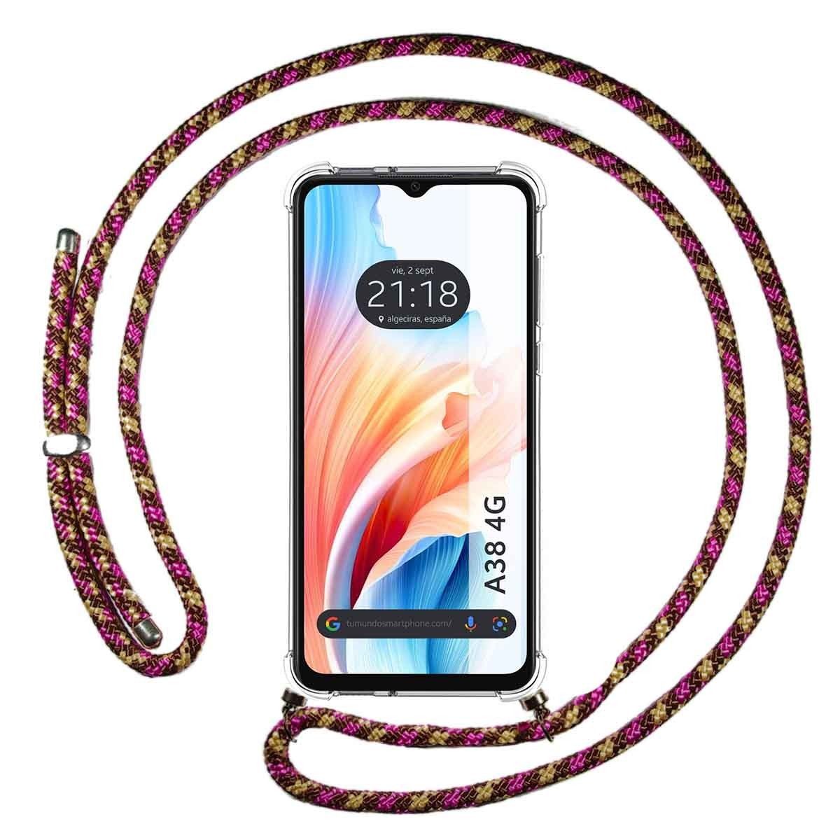 Funda Colgante Transparente para Oppo A38 4G con Cordon Rosa / Dorado