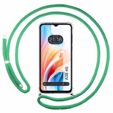 Funda Colgante Transparente para Oppo A38 4G con Cordon Verde Agua