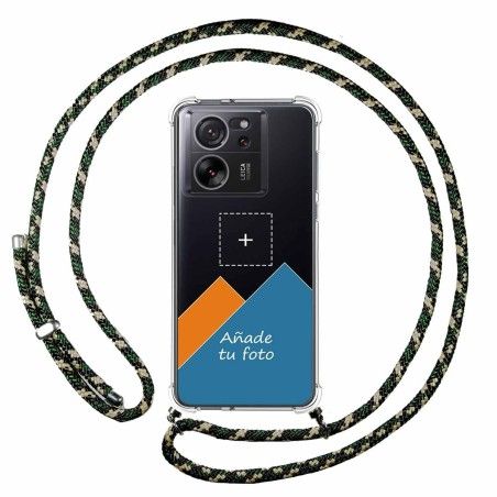 Personaliza tu Funda Colgante Transparente para Xiaomi 13T / 13T Pro 5G con Cordon Verde / Dorado Dibujo Personalizada