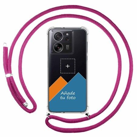 Personaliza tu Funda Colgante Transparente para Xiaomi 13T / 13T Pro 5G con Cordon Rosa Fucsia Dibujo Personalizada