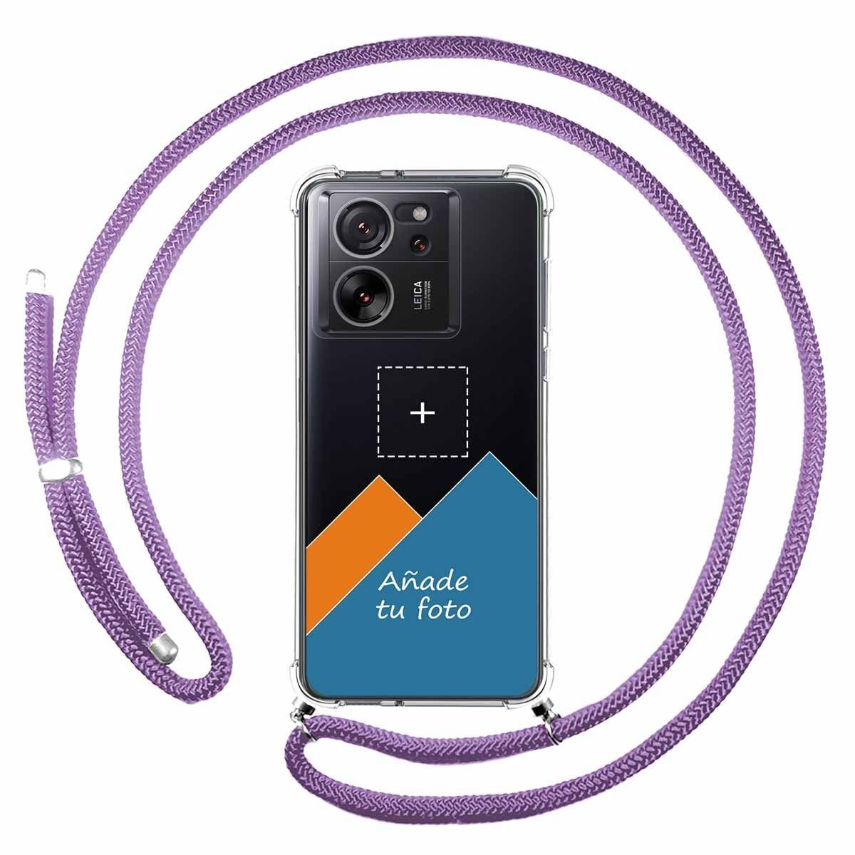 Personaliza tu Funda Colgante Transparente para Xiaomi 13T / 13T Pro 5G con Cordon Morado Dibujo Personalizada