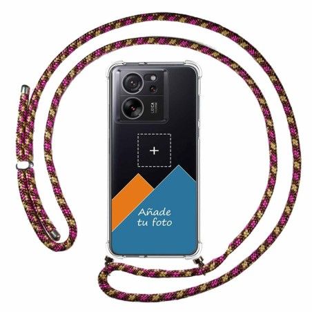 Personaliza tu Funda Colgante Transparente para Xiaomi 13T / 13T Pro 5G con Cordon Rosa / Dorado Dibujo Personalizada