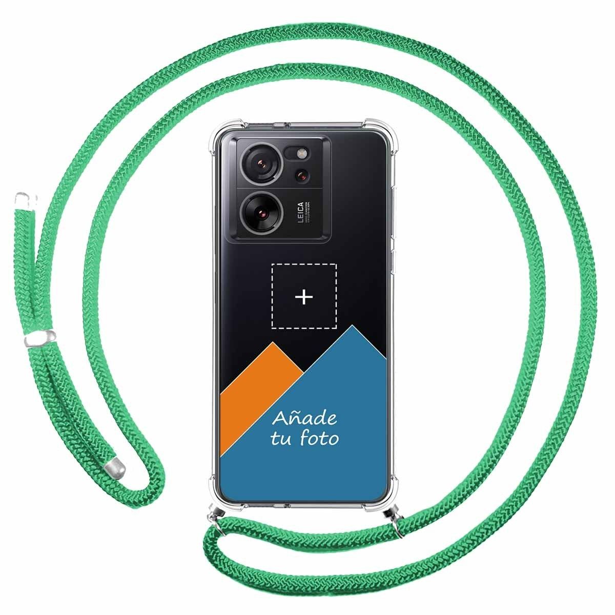 Personaliza tu Funda Colgante Transparente para Xiaomi 13T / 13T Pro 5G con Cordon Verde Agua Dibujo Personalizada