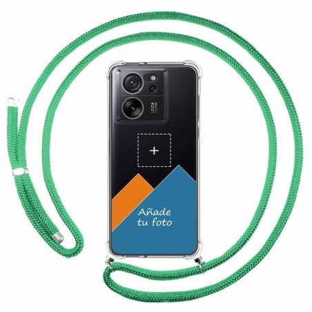 Personaliza tu Funda Colgante Transparente para Xiaomi 13T / 13T Pro 5G con Cordon Verde Agua Dibujo Personalizada