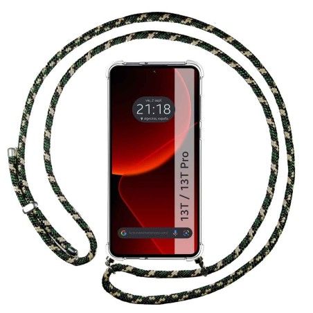 Funda Colgante Transparente para Xiaomi 13T / 13T Pro 5G con Cordon Verde / Dorado