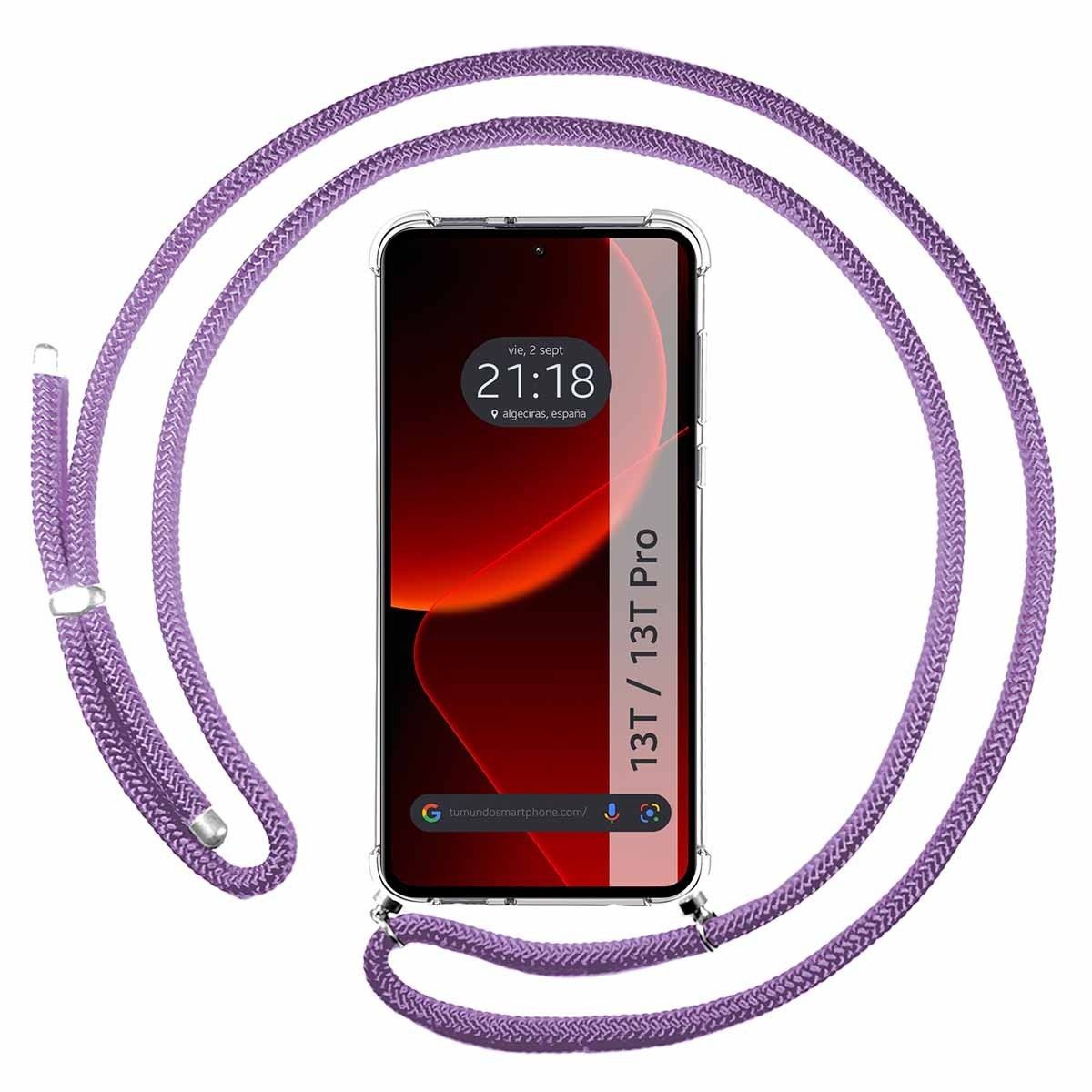 Funda Colgante Transparente para Xiaomi 13T / 13T Pro 5G con Cordon Morado