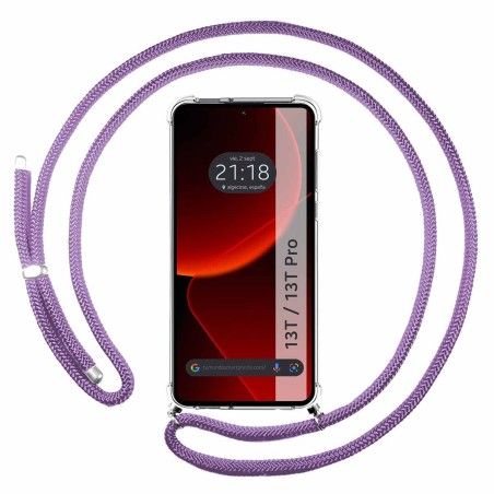Funda Colgante Transparente para Xiaomi 13T / 13T Pro 5G con Cordon Morado