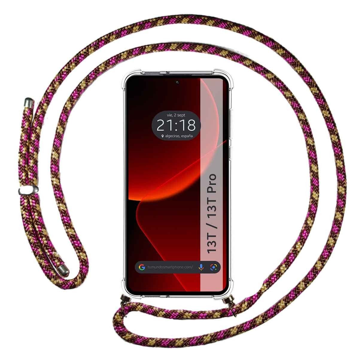 Funda Colgante Transparente para Xiaomi 13T / 13T Pro 5G con Cordon Rosa / Dorado