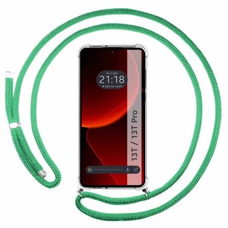 Funda Colgante Transparente para Xiaomi 13T / 13T Pro 5G con Cordon Verde Agua