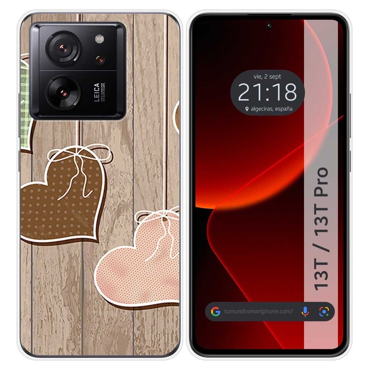 Funda Silicona para Xiaomi 13T / 13T Pro 5G diseño Corazones Madera Dibujos