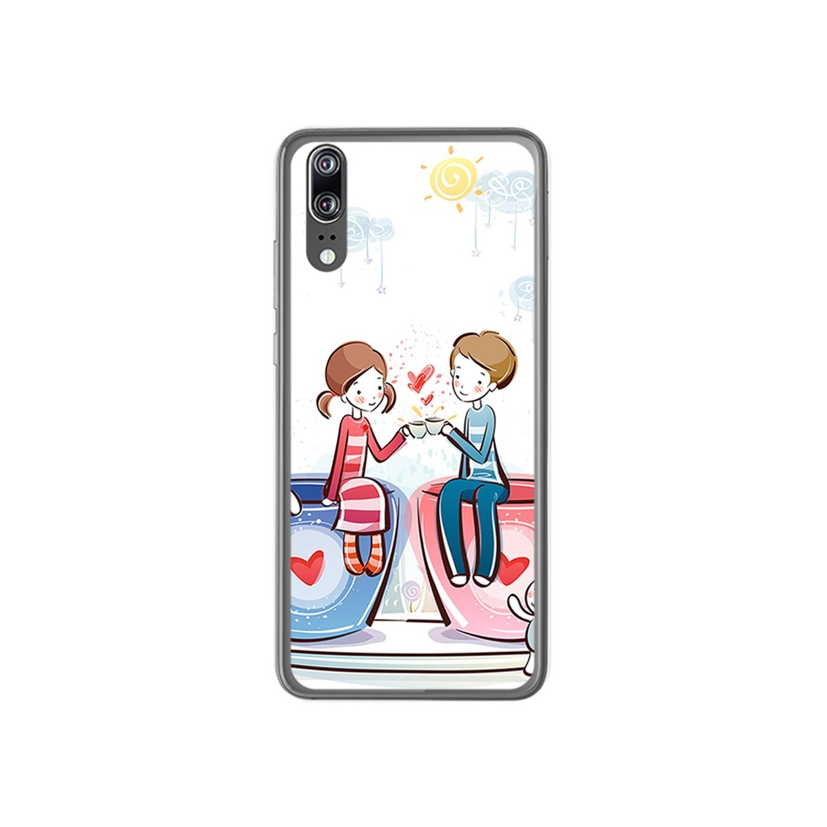 Funda Gel Tpu para Huawei P20 Diseño Cafe Dibujos