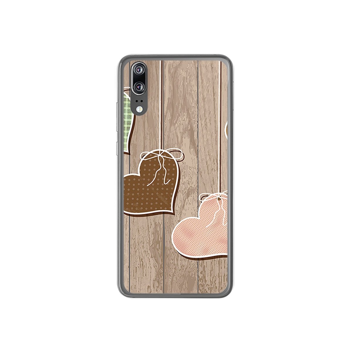 Funda Gel Tpu para Huawei P20 Diseño Corazones Madera Dibujos