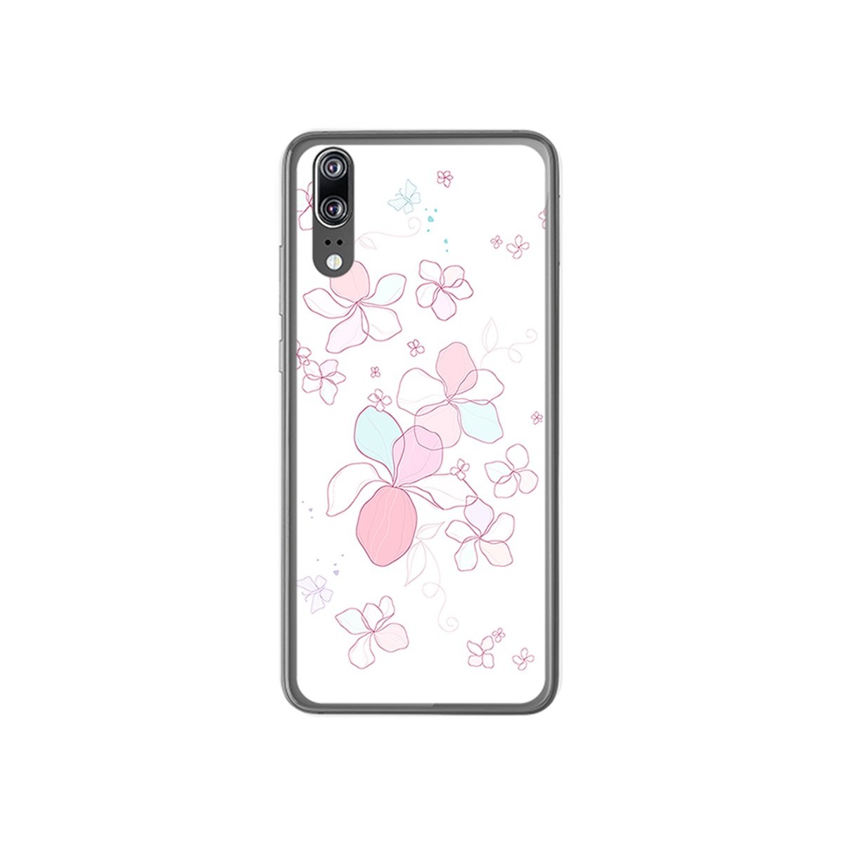 Funda Gel Tpu para Huawei P20 Diseño Flores Minimal Dibujos