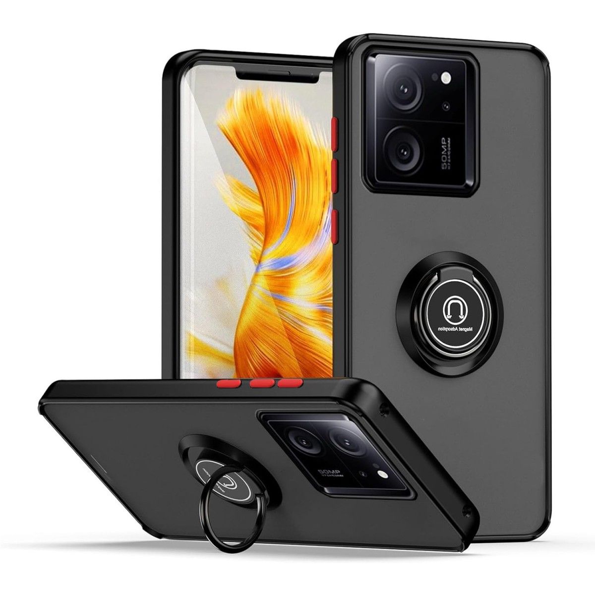 Funda Mate con Borde Negro y Anillo Giratorio 360 para Xiaomi 13T / 13T Pro 5G