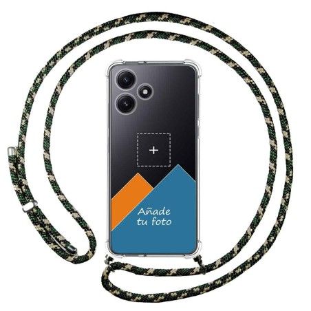 Personaliza tu Funda Colgante Transparente para Xiaomi Redmi 12 5G con Cordon Verde / Dorado Dibujo Personalizada