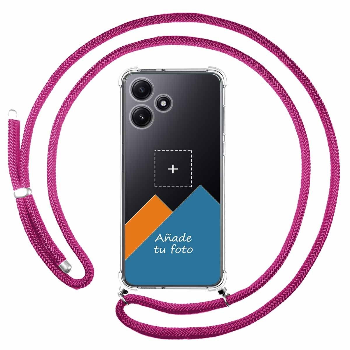 Personaliza tu Funda Colgante Transparente para Xiaomi Redmi 12 5G con Cordon Rosa Fucsia Dibujo Personalizada