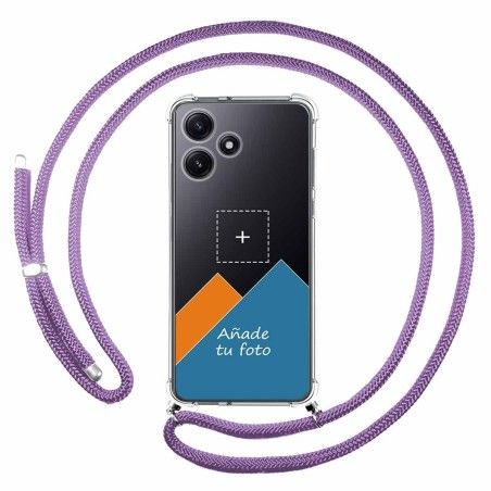 Personaliza tu Funda Colgante Transparente para Xiaomi Redmi 12 5G con Cordon Morado Dibujo Personalizada