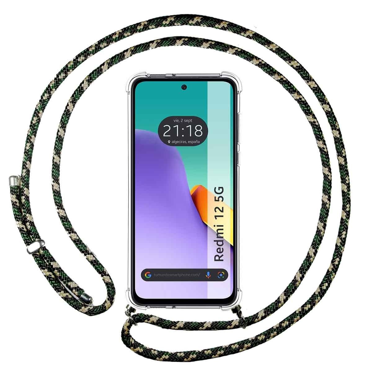 Funda Colgante Transparente para Xiaomi Redmi 12 5G con Cordon Verde / Dorado