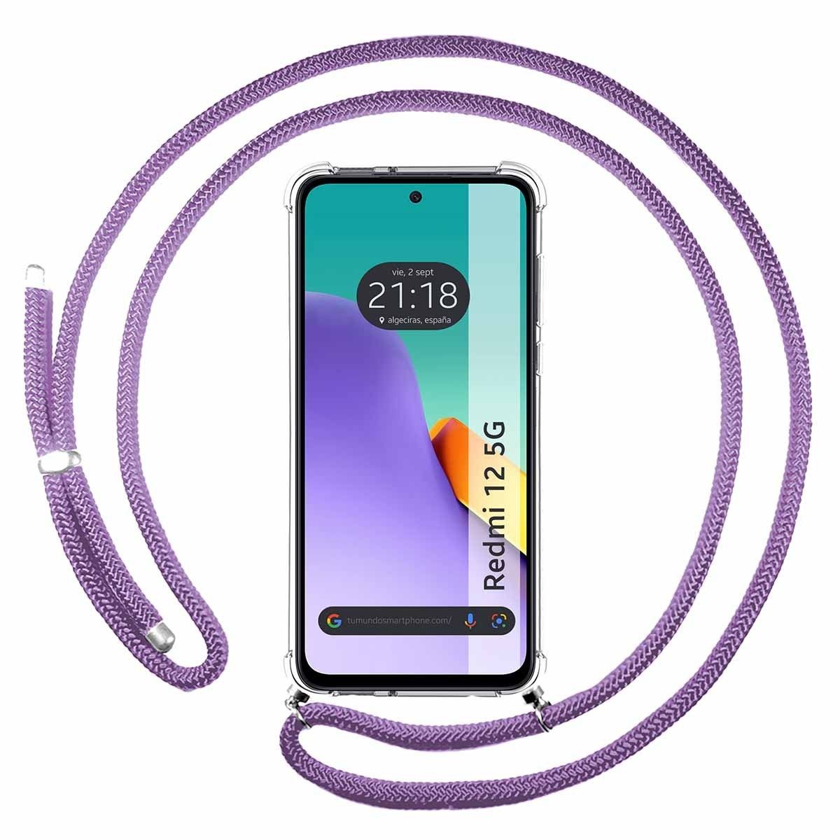 Funda Colgante Transparente para Xiaomi Redmi 12 5G con Cordon Morado