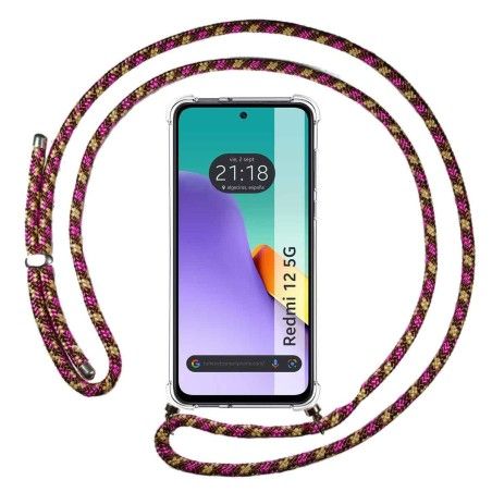 Funda Colgante Transparente para Xiaomi Redmi 12 5G con Cordon Rosa / Dorado