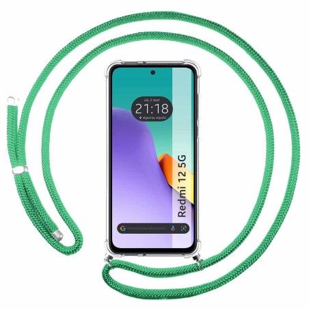 Funda Colgante Transparente para Xiaomi Redmi 12 5G con Cordon Verde Agua