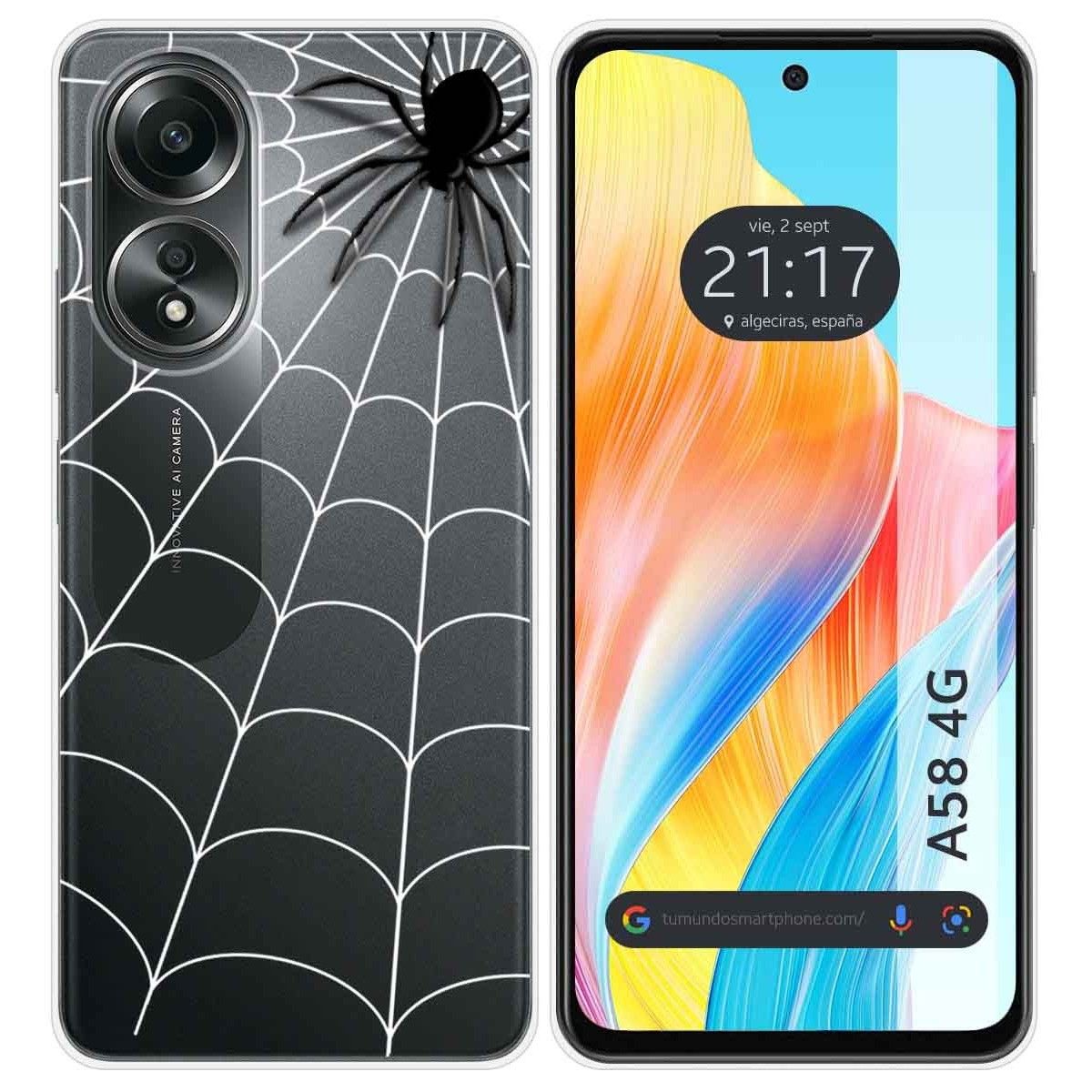 Funda Silicona Transparente para Oppo A58 4G diseño Araña Dibujos