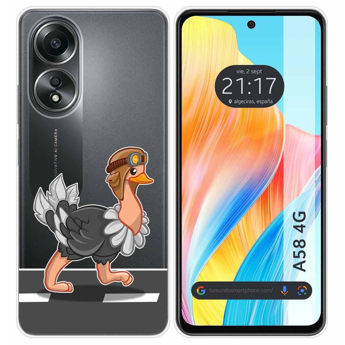 Funda Silicona Transparente para Oppo A58 4G diseño Avestruz Dibujos