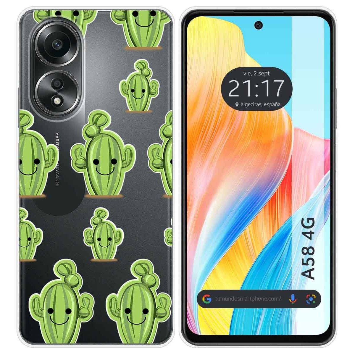 Funda Silicona Transparente para Oppo A58 4G diseño Cactus Dibujos