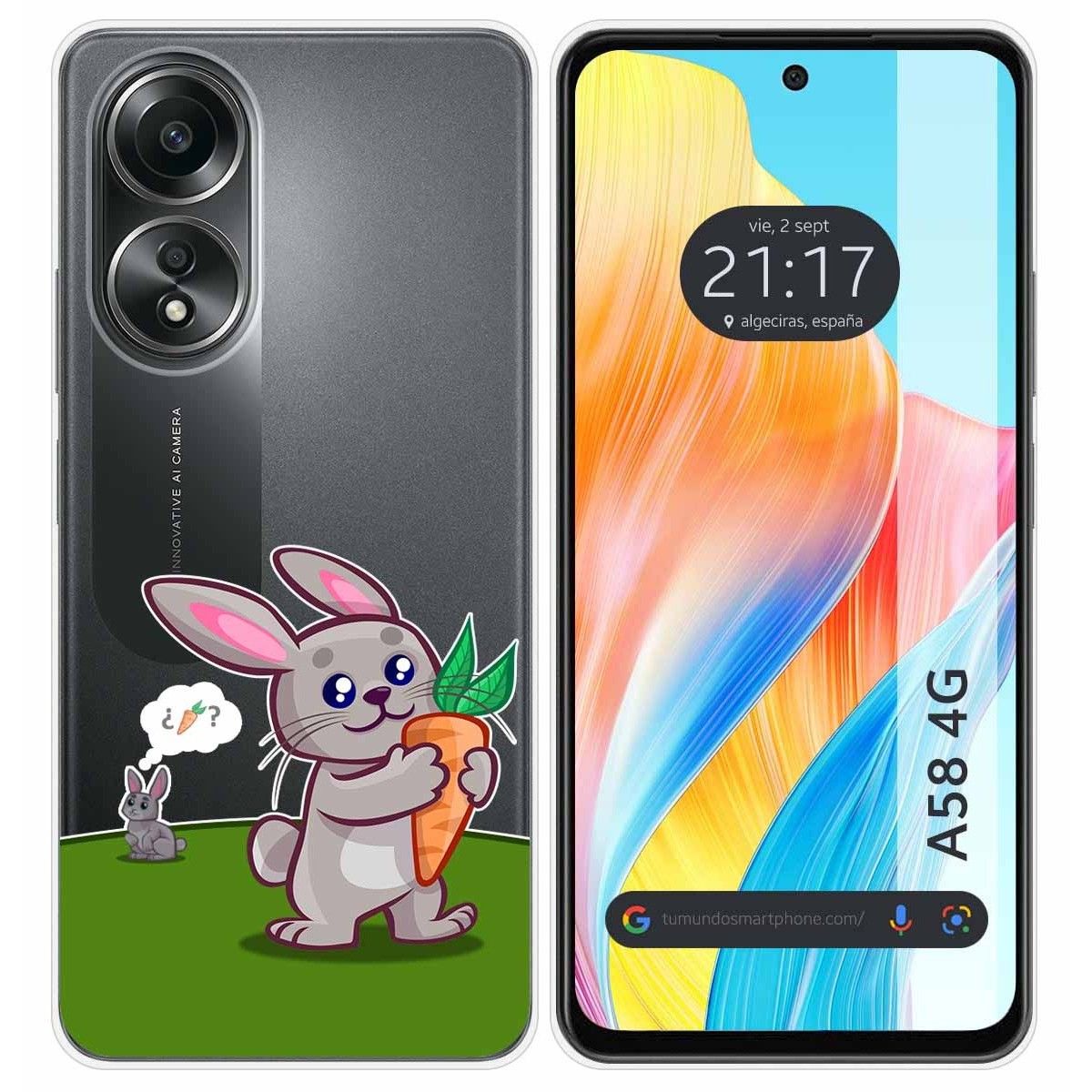 Funda Silicona Transparente para Oppo A58 4G diseño Conejo Dibujos