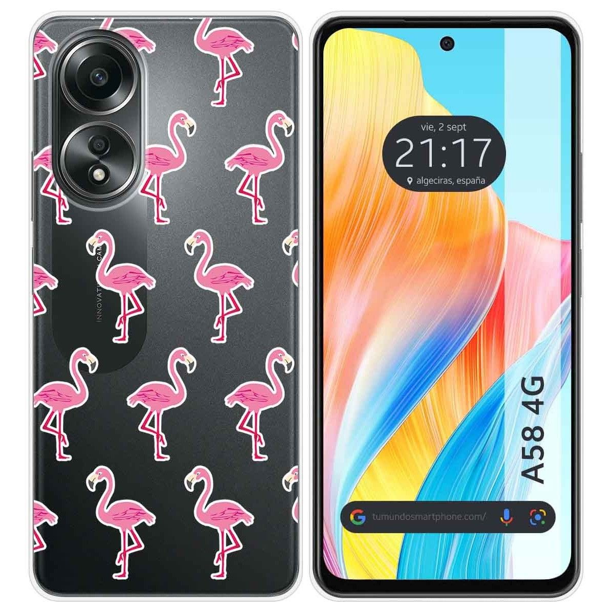 Funda Silicona Transparente para Oppo A58 4G diseño Flamenco Dibujos