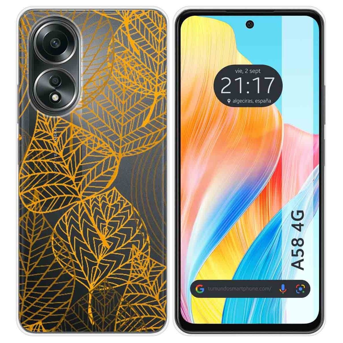 Funda Silicona Transparente para Oppo A58 4G diseño Hojas Dibujos