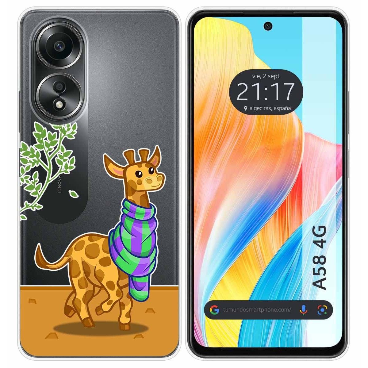 Funda Silicona Transparente para Oppo A58 4G diseño Jirafa Dibujos