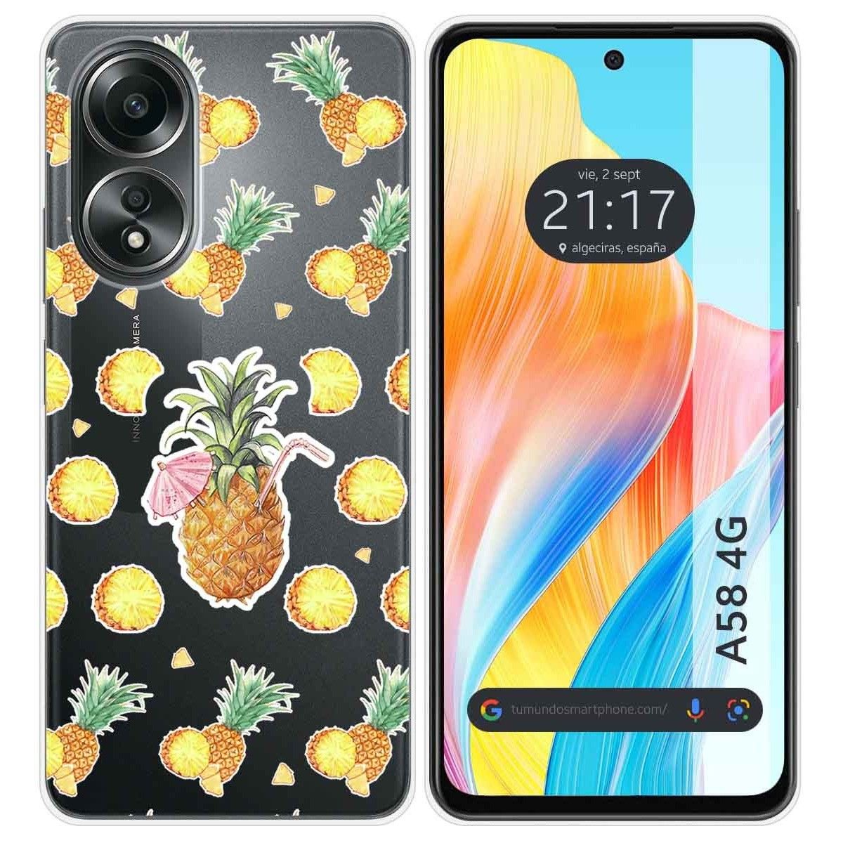 Funda Silicona Transparente para Oppo A58 4G diseño Piña Dibujos