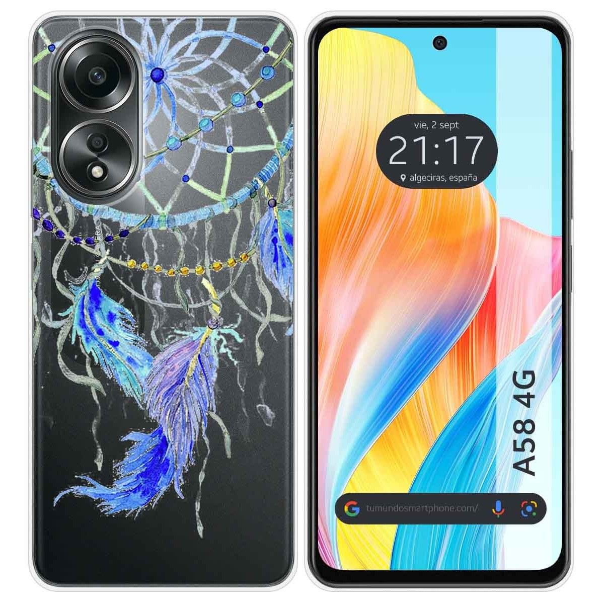 Funda Silicona Transparente para Oppo A58 4G diseño Plumas Dibujos