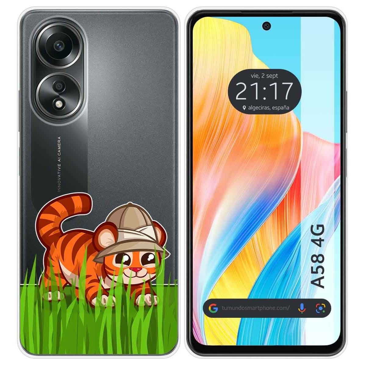 Funda Silicona Transparente para Oppo A58 4G diseño Tigre Dibujos